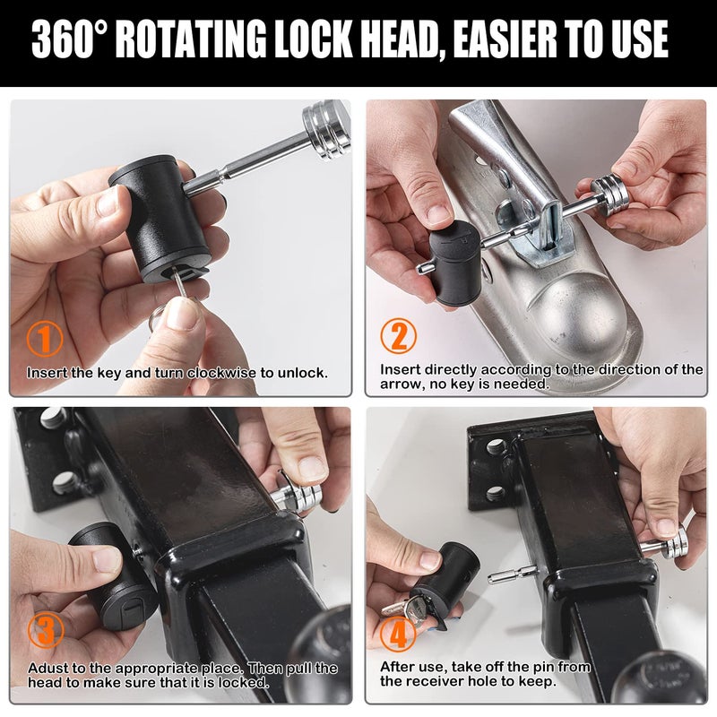 CZC AUTO Trailer Tongue Coupler Lock Adjustable Trailer Coupler Pin Lock, Dia 1/4 Inch, 3 Inch Effectice Length Fits 1 Inch to 3 Inch Latch-Type Coupler for Towing Boat Truck RV Car Trailer - Image 4